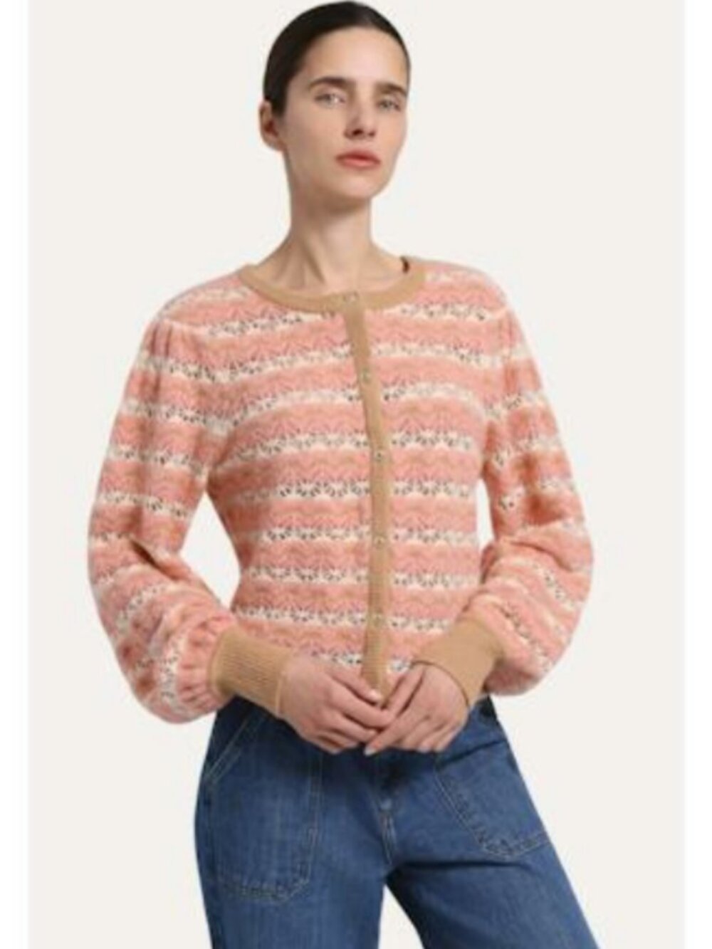 NWT Minnie Rose 99187 Striped Pointelle Cropped Cardigan | Current Season | $535